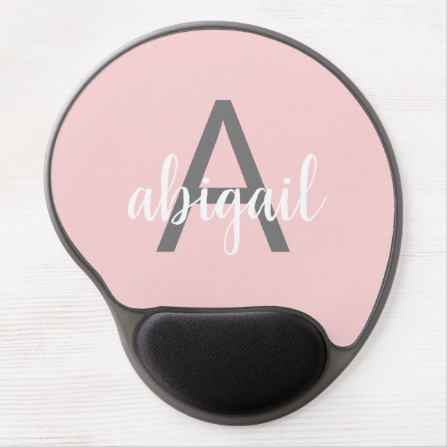 Stylish Blush Pink Modern Monogram Name Gel Mouse Pad (Front)