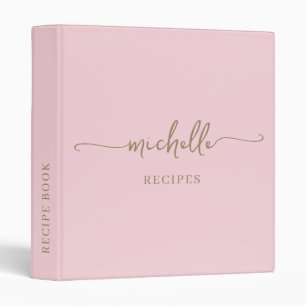 Stylish Blush Pink Monogram Cookbook Recipe 3 Ring Binder