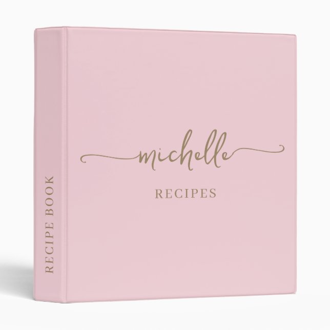 Stylish Blush Pink Monogram Cookbook Recipe  3 Ring Binder (Front/Spine)