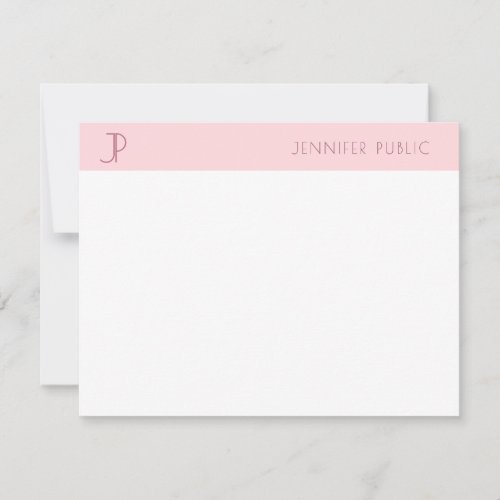 Stylish Blush Pink Monogram Modern Minimalistic Note Card