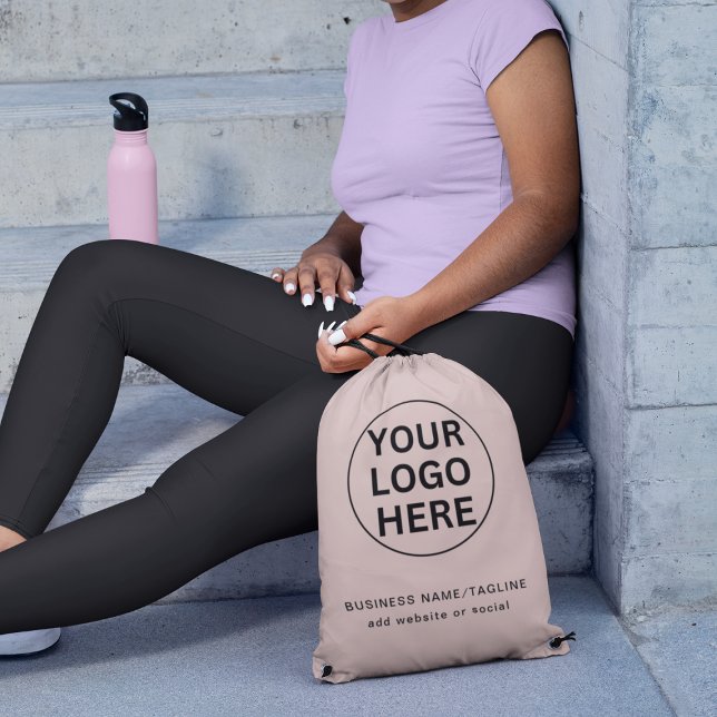 Stylish Blush Pink Promotional Business Logo Drawstring Bag (Creator Uploaded)