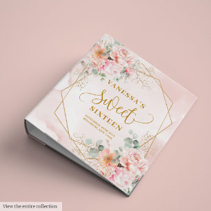 Stylish Blush Pink Sage Gold Floral Sweet 16 Album 3 Ring Binder