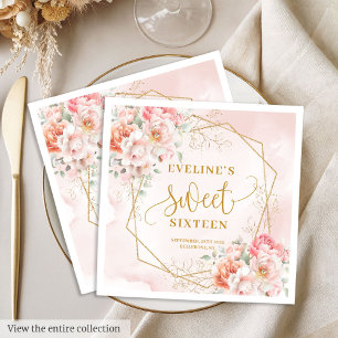 Stylish Blush Pink Sage Gold Floral Sweet Sixteen Napkins