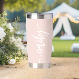 Stylish Blush Pink White Calligraphy Any Name Insulated Tumbler