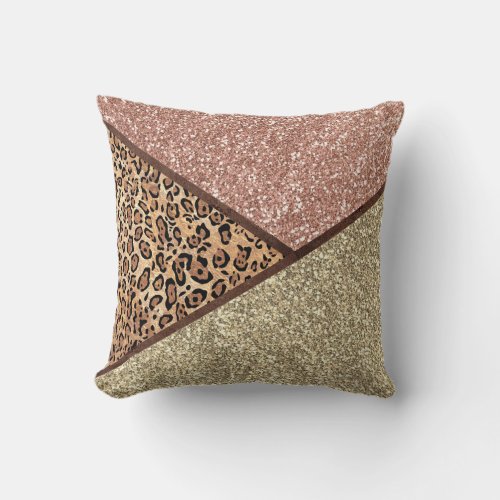 Stylish Blush Rose Gold Glitter Leopard Print Throw Pillow