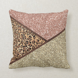 Stylish Blush Rose Gold Glitter Leopard Print Throw Pillow