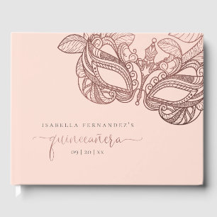 Stylish Blush & Rose Gold Masquerade Quinceañera Guest Book