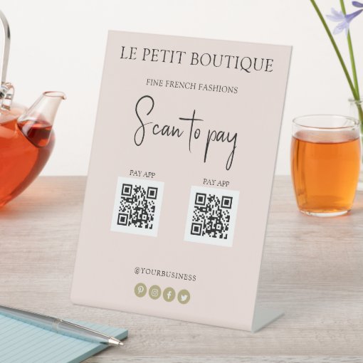 Stylish Blush Scan to Pay 2 QR Codes Pedestal Sign Zazzle
