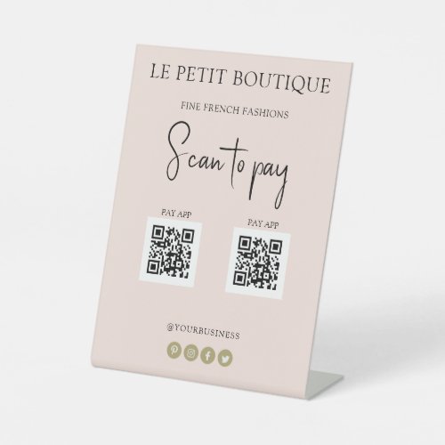 Stylish Blush  Scan to Pay  2 QR Codes Pedestal Sign