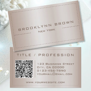 Stylish Blush Silver Classy Shimmery with QR Code Business Card