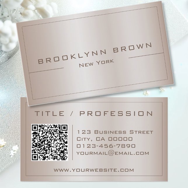 Stylish Blush Silver Classy Shimmery with QR Code  Business Card (Creator Uploaded)