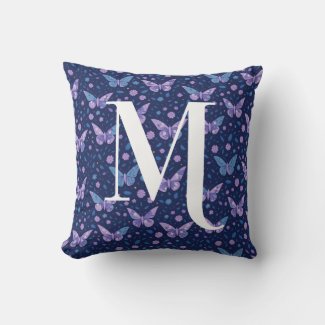 Stylish Bohemian Purple Blue Butterfly Monogram