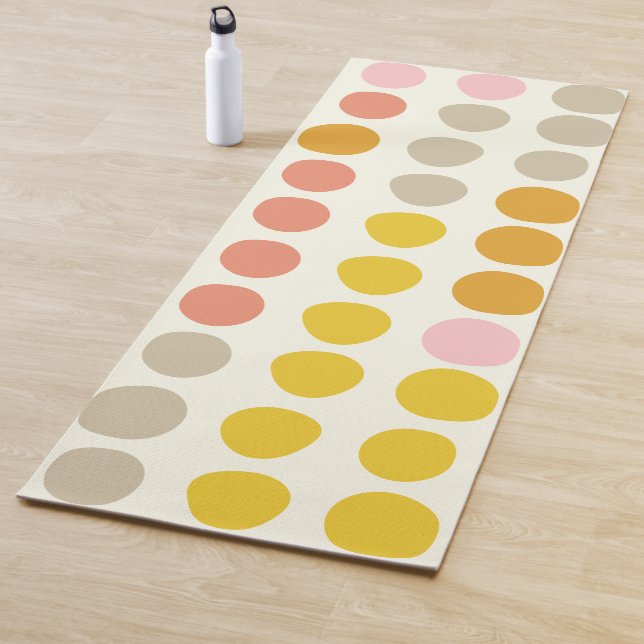Stylish Boho Big Dot Pattern in Yellow Pink Coral Yoga Mat (In Situ)