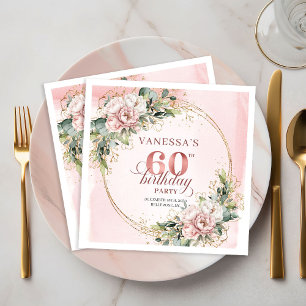 Stylish Boho Blush Pink Floral Gold 60th Birthday Napkins