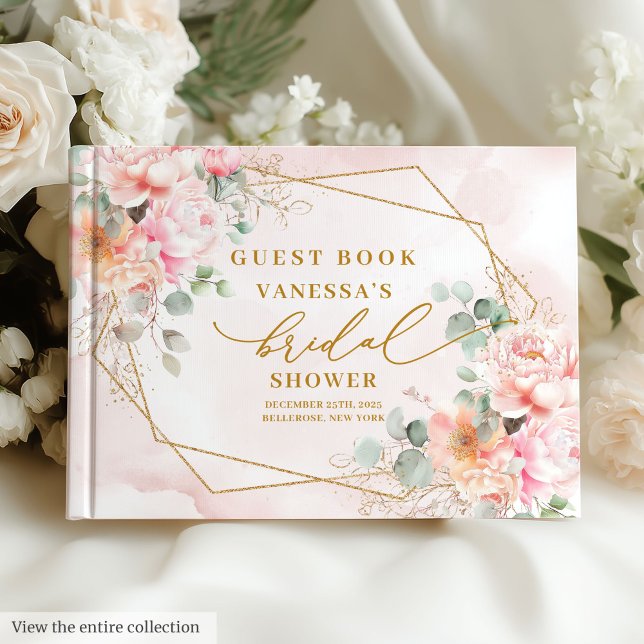 Stylish Boho Blush Pink Gold Glitter Bridal Shower Guest Book (Stylish Blush Pink Gold Glitter Bridal Shower Guest Book)