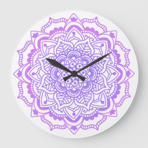 Stylish Boho Bohemian Yoga Purple Mandala Large Clock