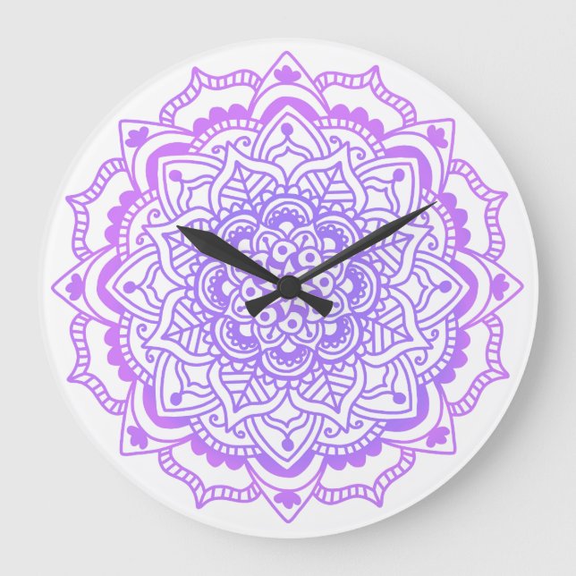 Stylish Boho Bohemian Yoga Purple Mandala Large Clock (Front)