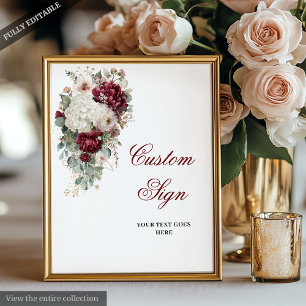 Stylish Boho Burgundy White Floral Wedding Sign