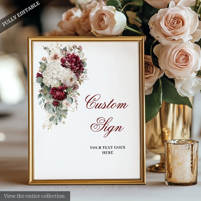 Stylish Boho Burgundy White Floral Wedding Sign (Stylish Boho Burgundy White Floral Wedding Sign)