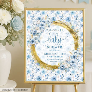 Stylish Boho Dusty Blue Gold Baby Shower Welcome Foam Board