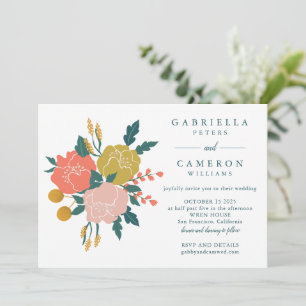 Stylish Boho Earthy Green Floral Simple Wedding Invitation