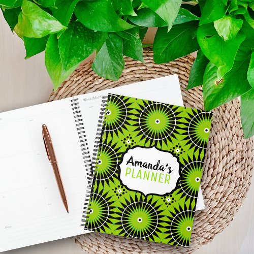 Stylish Boho Ethnic Lime Green Geometric Pattern Planner