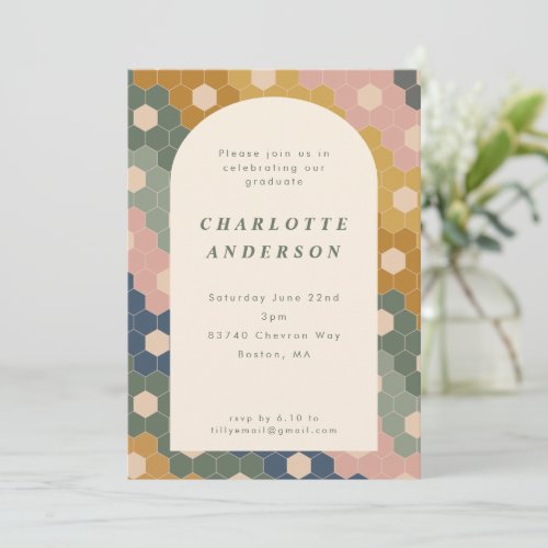 Stylish Boho Geometric Blue Green Graduation Party Invitation