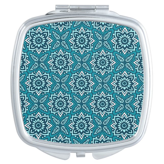 Stylish Boho Geometric Floral Pattern Compact Mirror (Front)