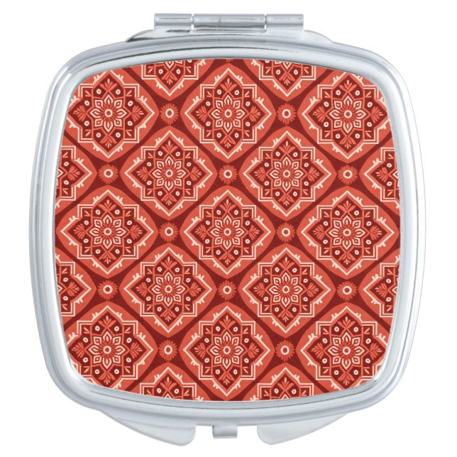 Stylish Boho Geometric Floral Pattern Compact Mirror (Front)