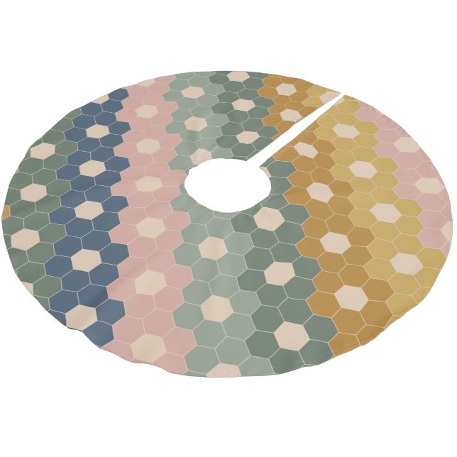 Stylish Boho Geometric Pattern Blue Green Blush Brushed Polyester Tree Skirt (Angled)