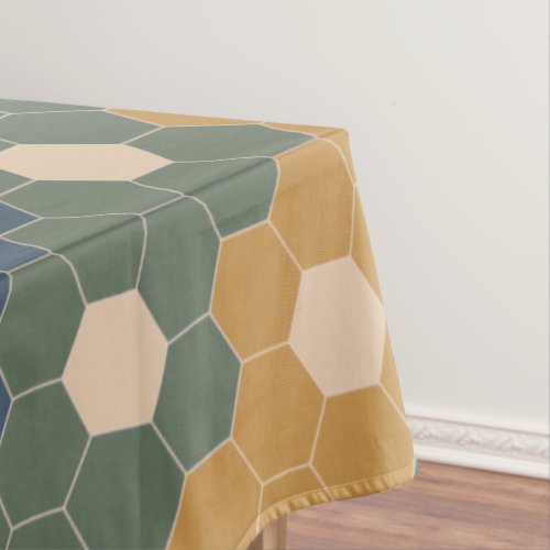 Stylish Boho Geometric Pattern Blue Green Blush Tablecloth