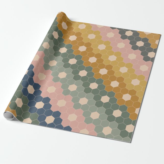 Stylish Boho Geometric Pattern Blue Green Blush Wrapping Paper (Unrolled)