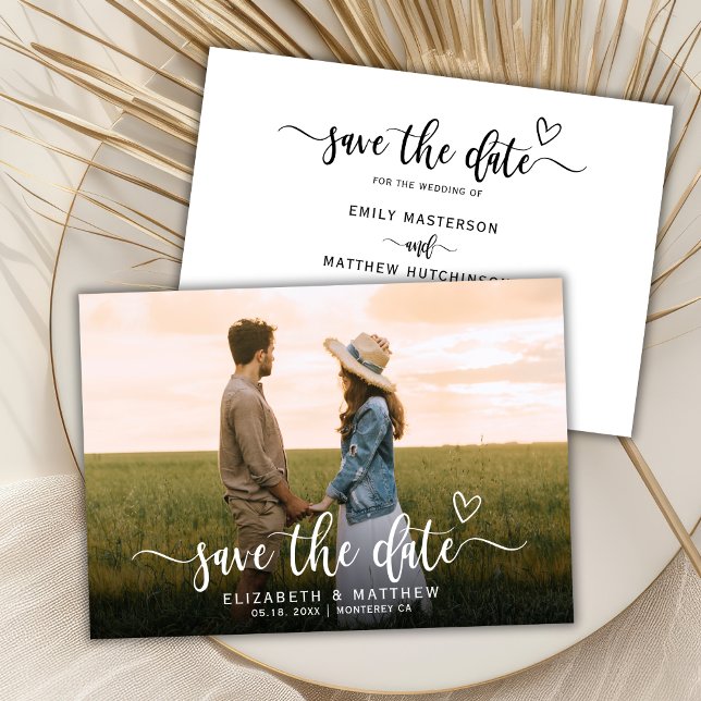 Stylish  Boho Heart Script One Photo Wedding Save The Date (Creator Uploaded)