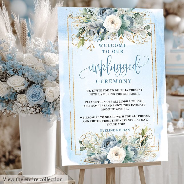 Stylish Boho Light Blue Beige Floral Unplugged   Foam Board (Stylish Boho Light Blue Beige Floral Unplugged Sign)