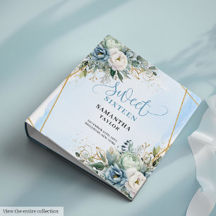 Stylish Boho Light Blue Ivory Floral Sweet Sixteen 3 Ring Binder