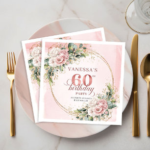 Stylish boho light pink floral shimmer 60 birthday napkins