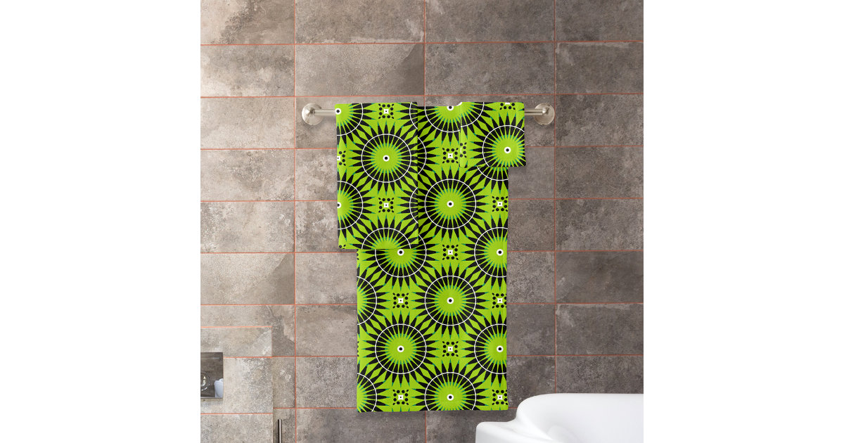 Stylish Boho Lime Green Geometric Pattern Bath Towel Set Zazzle