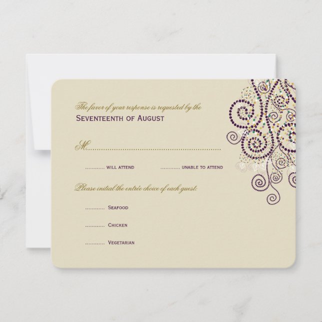 Stylish Boho Purple Spirals Wedding RSVP Card (Front)