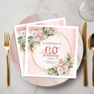 Stylish Boho Rose Gold Eucalyptus 60th Birthday  Napkins