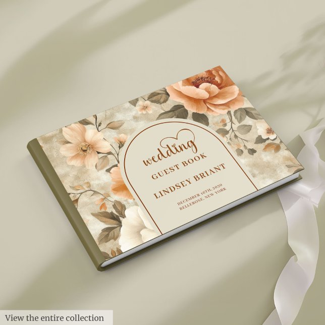 Stylish Boho Terra Cotta Ivory Sage Floral Wedding Guest Book (Stylish Boho Terra Cotta Ivory Sage Floral Wedding Guest Book)