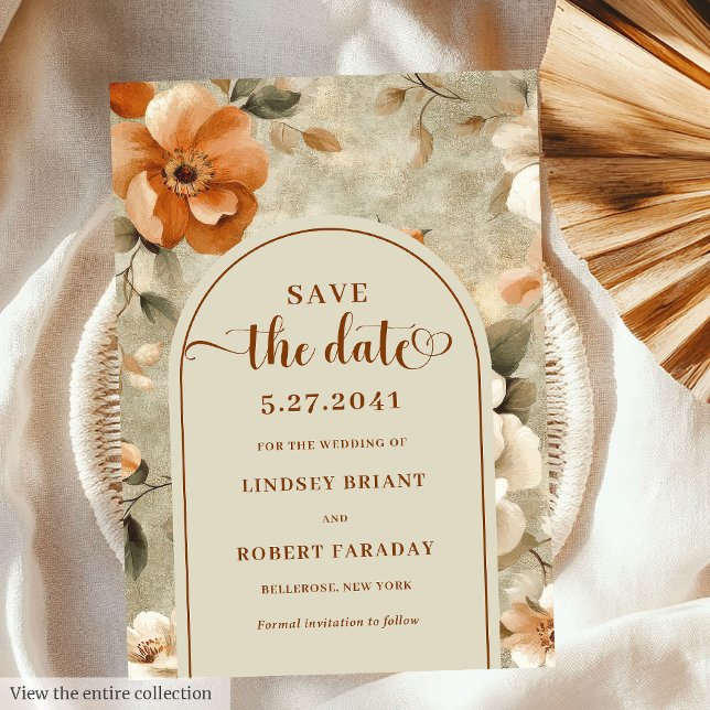 Stylish Boho Terracotta Ivory Floral Save The Date Invitation (Stylish Boho Terracotta Ivory Floral Save The Date)