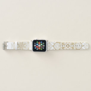 Stylish Boho White Gold Mandala Floral Apple Watch Band
