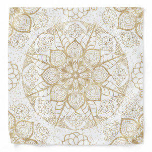 Stylish Boho White Gold Mandala Floral Bandana