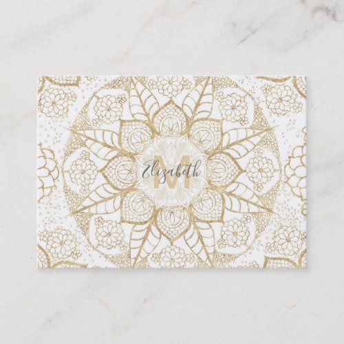Stylish Boho White Gold Mandala Floral Business Card