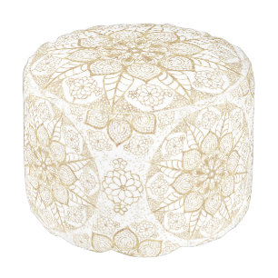 Stylish Boho White Gold Mandala Floral Pouf