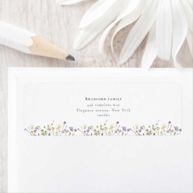 Stylish boho Wildflowers Script Wedding  Label (Insitu)