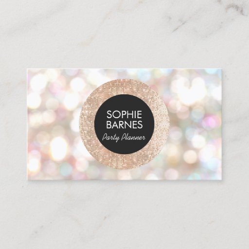 Customizable Stylish Bokeh and Rose Gold sequin Event Planner Business Card