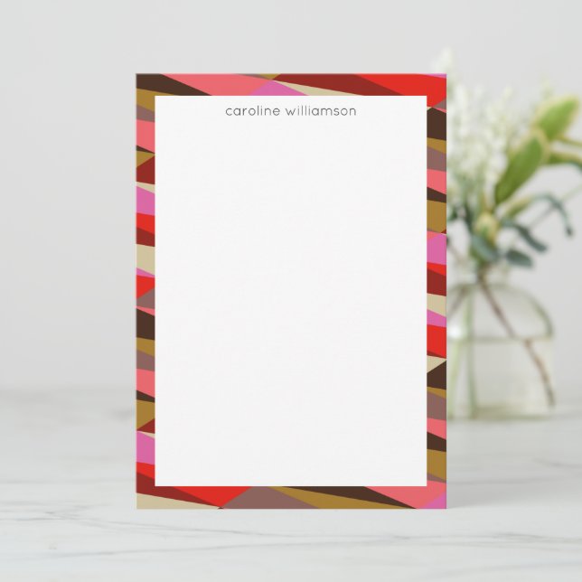 Stylish Bold 60s Geometric Border Personalized  Note Card (Standing Front)