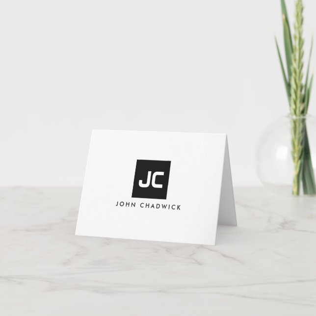 Stylish Bold Black Square Two Monogram Initial Note Card (Front)