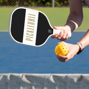 Stylish Bold Black White PICKLEBALL Stripes Text Carbon Fiber Pickleball Paddle